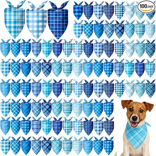 Abbylike 100 Pcs Plaid Dog Bandanas Bulk Blue Checkered Bandanas for Dogs Triangle Kerchief Bibs Scarf Set for Pet Holiday Party Costume Photo Props Accessories Pet Shops, 25 Styles