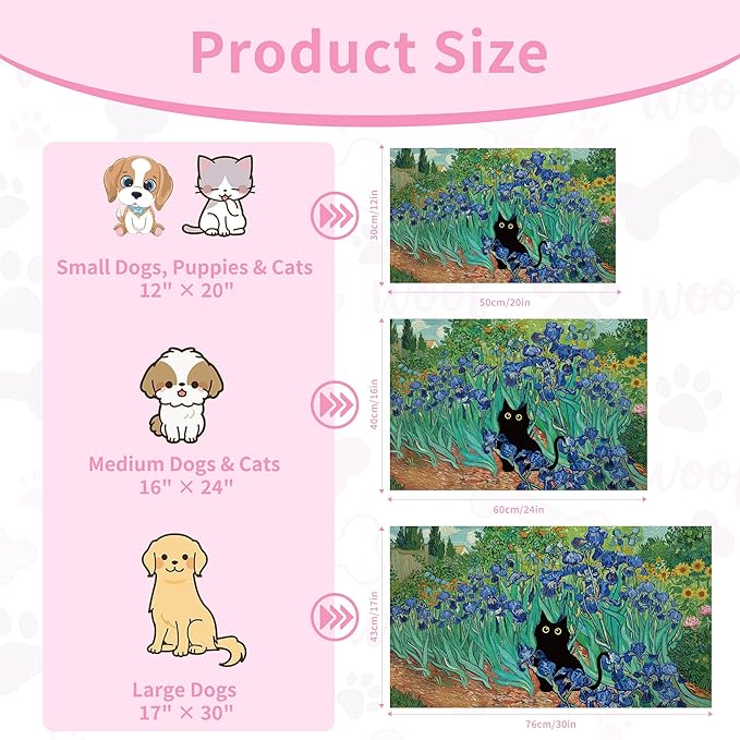 Black Cat Pet Feeding Mat, Absorbent Dog/Cat Food Mat for Food and Water Bowl, Non-Slip Quick Dry Pet Placemat Floor Protector for Messy Drinkers(16 x 24 in)
