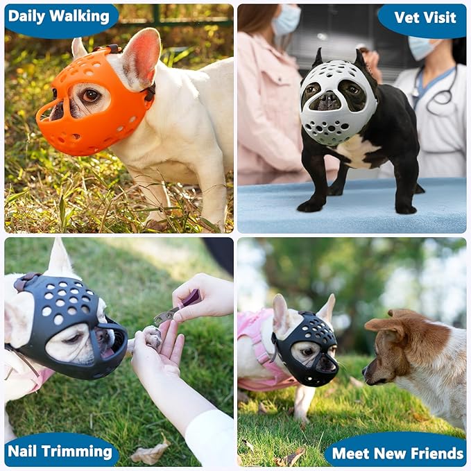 BARKLESS Short Snout Dog Muzzle, Soft Silicone Flat Faced Muzzle for French Bulldog Shih Tzu and Pug for Biting Chewing Licking and Grooming, Allows Panting (M, Hot Pink)