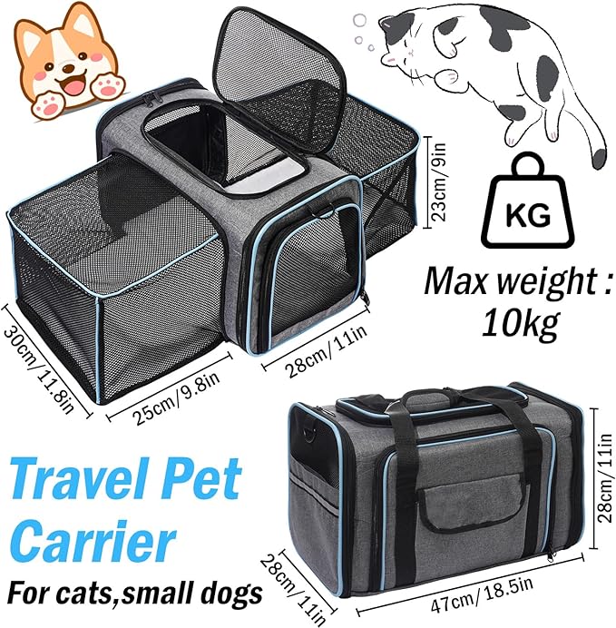 Vivicreate Cat Carrier Airline Approved Soft Sided Pet Carrier for Cats and Small Dogs Collapsible Travel Cat Bag with Ventilation Mesh Shoulder Strap and Fleece Pad