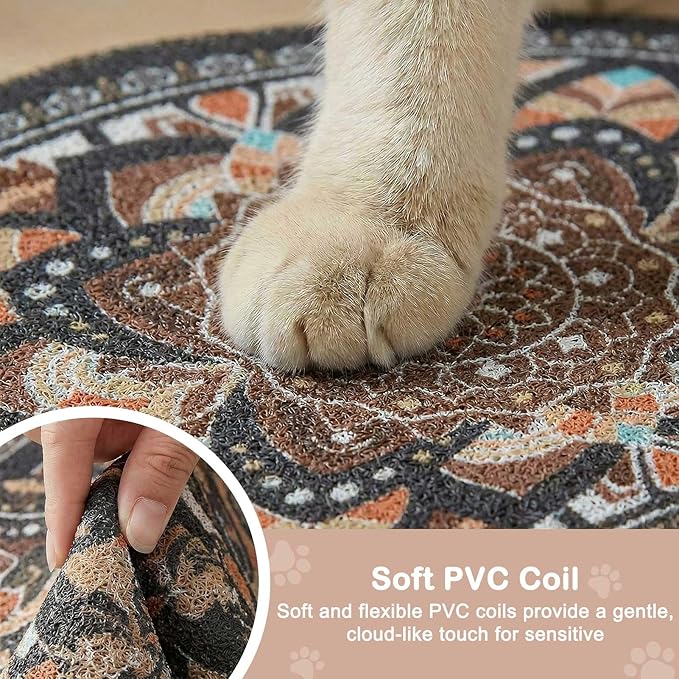 Bienbee Cat Litter Mat, 33" x 22" Large Size Litter Box Mat Rug with Non-Slip Bottom,Urine and Water Proof, Easy to Clean Cat Supplies Essentials for Indoor Kitty Kitten Floor,Deep Brown Flowers L