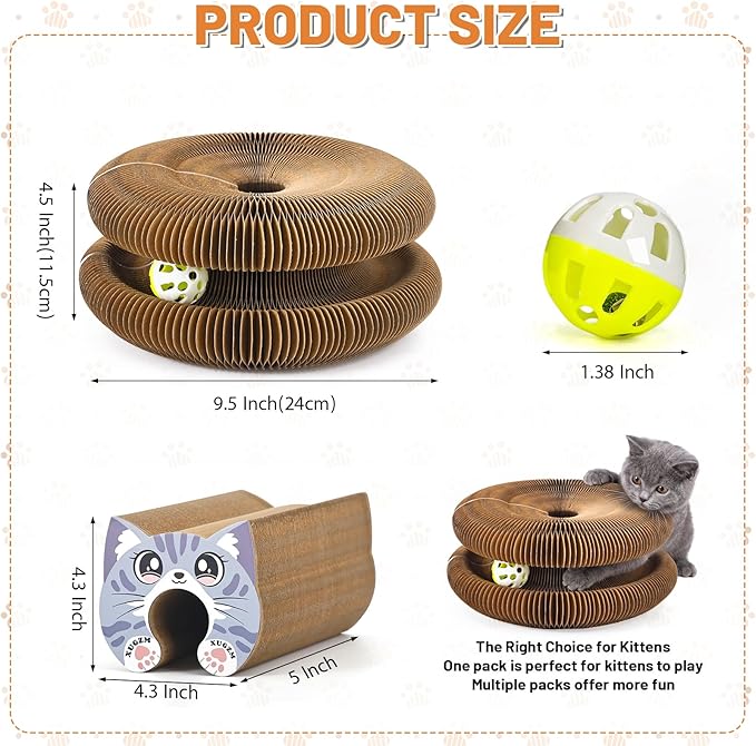 Kitty Kurls Cat Scratcher Toy, Magic Organ Cat Scratching Board Toy for Physical Exercise, Interactive Cardboard Cat Toy for Indoor Kittens/Cats Relieve Boredom, Gray/Brown, S