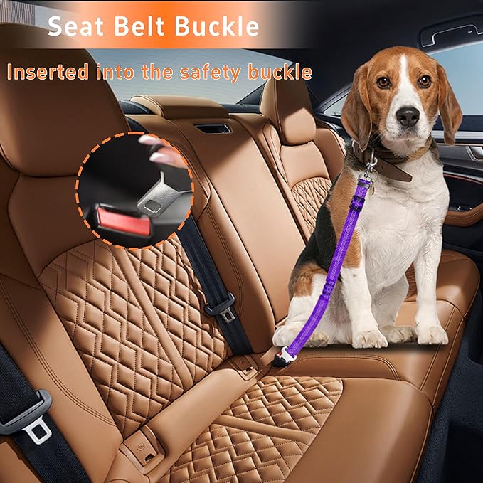 Seyezo 3-Piece Dog Car Harness Set - Retractable, Adjustable, Reflective Dog Seatbelt for Vehicle Headrests, Heavy Duty & High Elastic, Purple