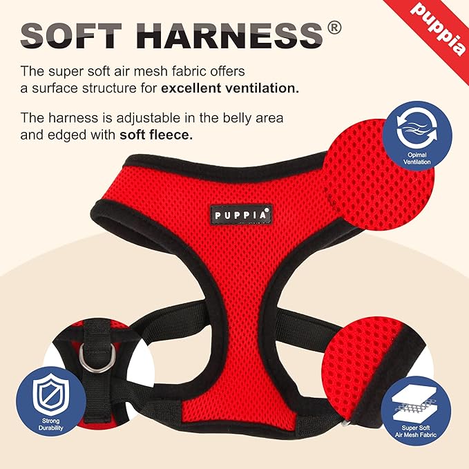 Puppia Soft Dog Harness No Choke Over-The-Head Triple Layered Breathable Mesh Adjustable Chest Belt and Quick-Release Buckle, Camouflage, Small