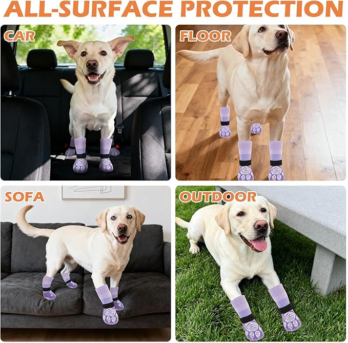EXPAWLORER Anti Slip Dog Socks to Prevent Licking Paws, Dog Shoes for Hot Pavement, Dog Booties for Hardwood Floors, Dog Boots & Paw Protectors with Grippers for Small Medium Large Senior Dogs XS
