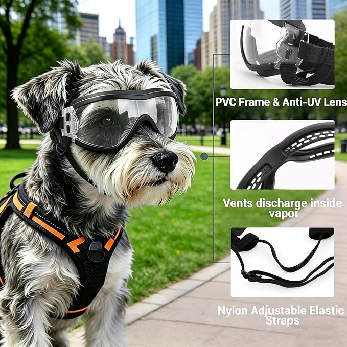 LESYPET Dog Goggles Small Breed, UV Wind Dust Protection Small Dog Sunglasses with Adjustable Strap, Puppy Sunglasses for Outdoor Driving Eye Protection, S