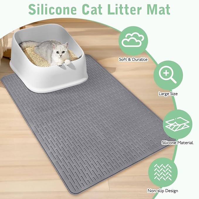 Cat Litter Mat 36" x 20" Waterproof Rubber Litter Box Mat Non-Slip & Soft Litter Trapping Mat Easy to Clean Kitty Litter Mat for Indoor Floor (Large)