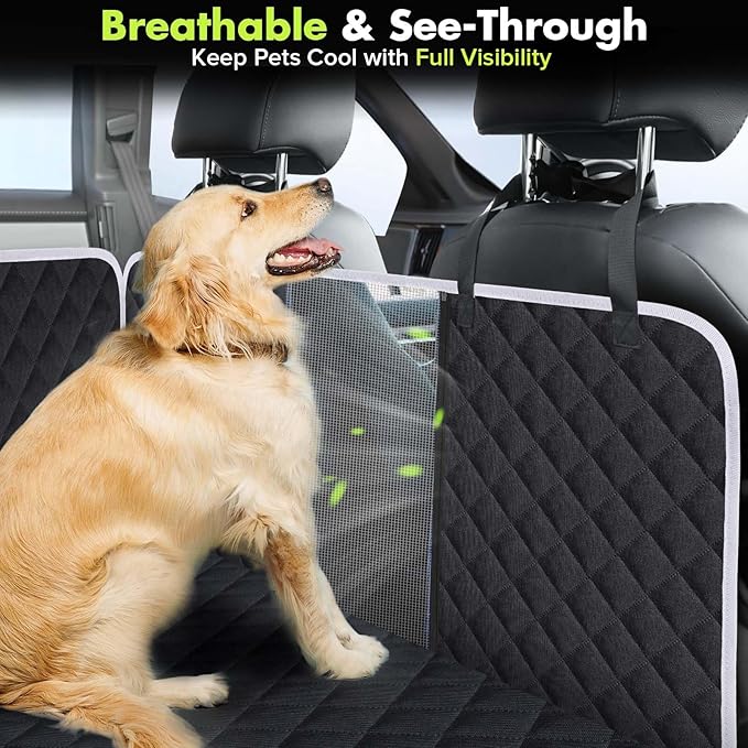 Meolsaek Dog Car Seat Cover for Back Seat, Non-Slip Backseat Cover for Dogs in Car, with Mesh Window Scratch Proof Waterproof Back Seat Protector for Trucks SUVs Most Cars (Black)