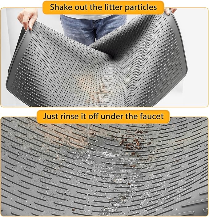 Large Cat Litter Mat 39x27 Inch XL, Waterproof Litter Box Mat with Raised Edges & Textured Surface, Rubber Litter Catcher Mat Washable, Easy Clean Kitty Litter Mat for Multiple Cats