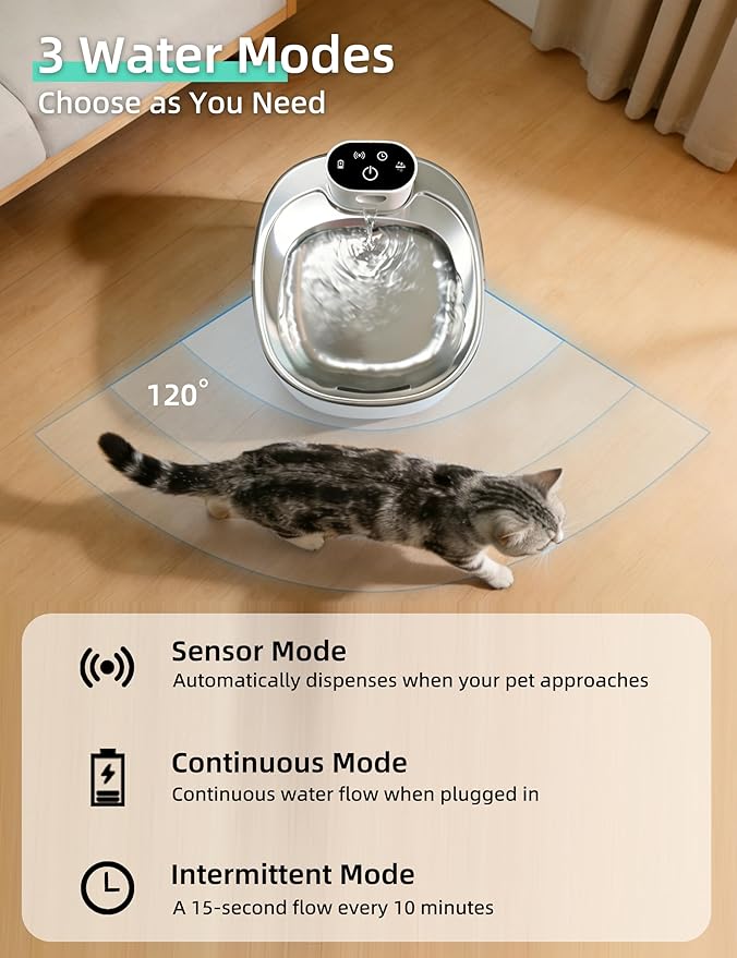 Wireless Cat Water Fountain Stainless Steel,135fl-oz/4L Battery Operated Automatic Pet Water Dispenser,Cordless Dog Water Fountain,Water Fountains for Cats Indoor,Ultra Quiet (Cat Fountain + 7 Filter)