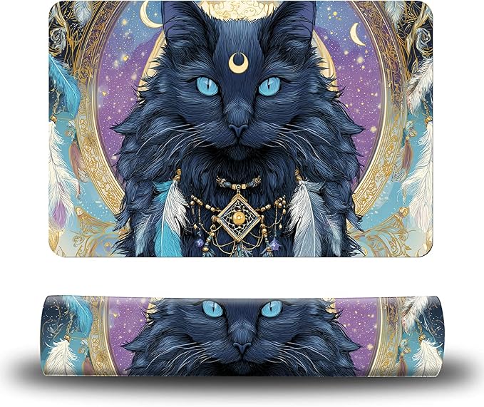 Dog Food Mat, 15.7" x 23.6" Absorbent Pet Feeding Mat for Food and Water, Waterproof Diatom Mud Pet Placemat with Non-Slip Rubber Backing, Cat Bowl Mat for Floors - Feathered Black Cat