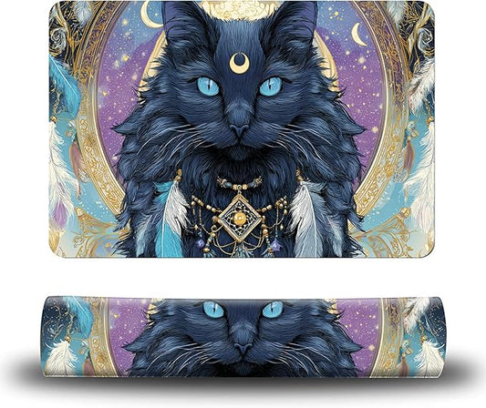 Dog Food Mat, 19.6" x 23.6" Absorbent Pet Feeding Mat for Food and Water, Waterproof Diatom Mud Pet Placemat with Non-Slip Rubber Backing, Cat Bowl Mat for Floors - Feathered Black Cat