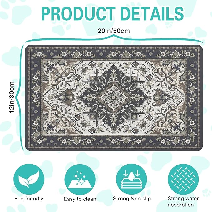 Pet Feeding Mat for Floors Waterproof Dog Mat for Food and Water Absorbent Quick Dry Non Slip mat for Cat Bowls