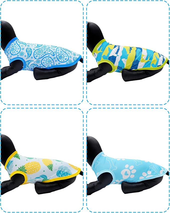 PET SHOW 4 Pack Summer Dog Shirts for Small Dogs Boy UPF 50+ UV Sun Protection Cooling Clothes Tank Top Shark Puppy T-Shirts Pet Holiday Party Sleeveless Vest Blue(Medium)