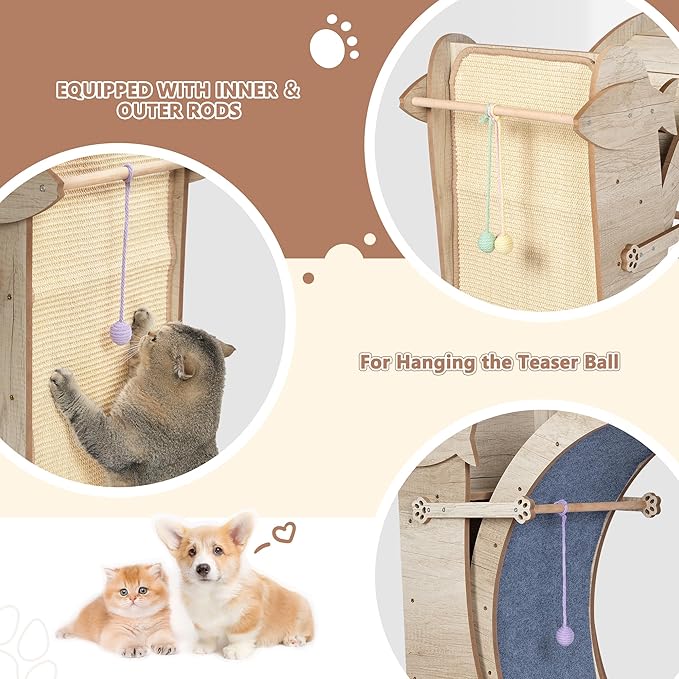 Cat Exercise Wheel, 33.9" Cat Running Wheel for Indoor Cat with Cat Scratching Board and Teaser Toy, Cat Treadmill Wheel with Locking Mechanism, Cat Exercise Wheel - Cat's Weight Loss and Health