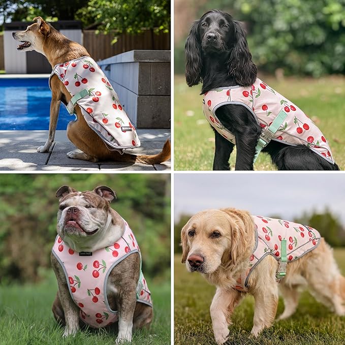 Spark Paws Dog Cooling Vest - SPF 50 UV Sun Protection - Summer Heat Relief Gear for Dogs, Lightweight, Evaporative Cooling - Dog Anxiety Relief Vest During Hot Days - Cherries - Size 3XL
