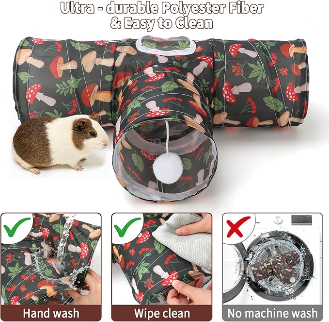 Rypet 3-Way Guinea Pig Tunnel, Collapsible Small Animal Enrichment Toy with Ball, Foldable Rabbit & Hamster Tunnel for Boredom Relief, Washable, Indoor/Outdoor Play