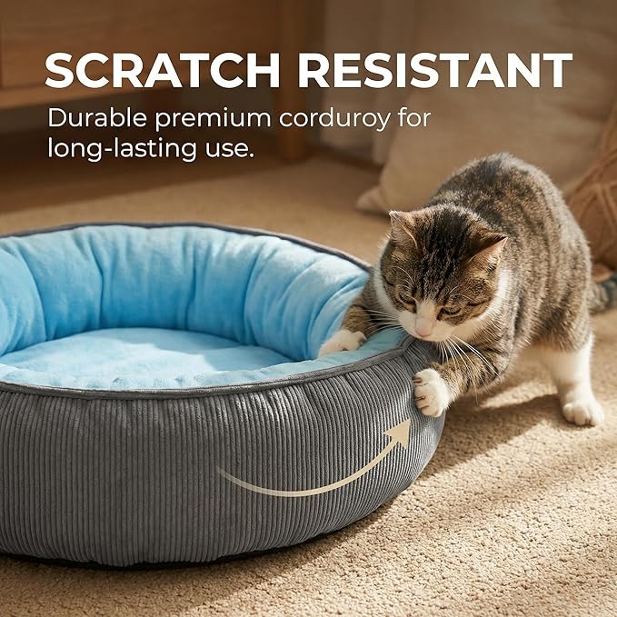 Calming Dog Bed for Small Dogs 16"x20" - Washable Donut Pet Bed with Anti-Slip Bottom, Soft Puppy Bed for Indoor Kittens and Cats with Removable Cover (Sky Blue)
