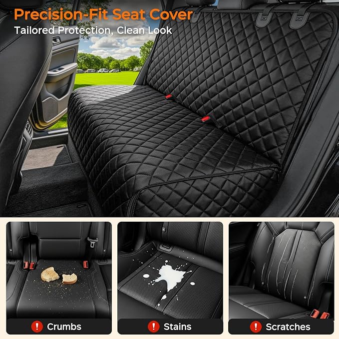 URPOWER Dog Car Seat Cover for Back Seat - Waterproof Non-Slip Car Seat Protector for Dogs Pet, Scratchproof Back Bench Seat Covers for Mid-Size Cars, Mid-Size SUVs, Black