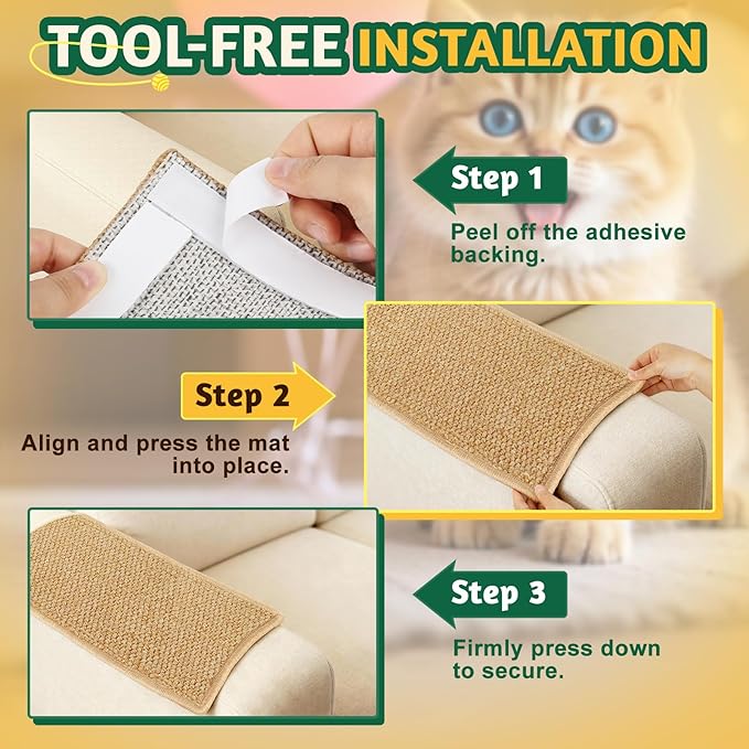 ENONCI Corner Cat Scratcher | Cat Scratchers Wall Mounted with Faux Sisal & Carpet Pad, 23.6x11.8 Inch Furniture Protector for Indoor Cats to Protect Couches & Walls