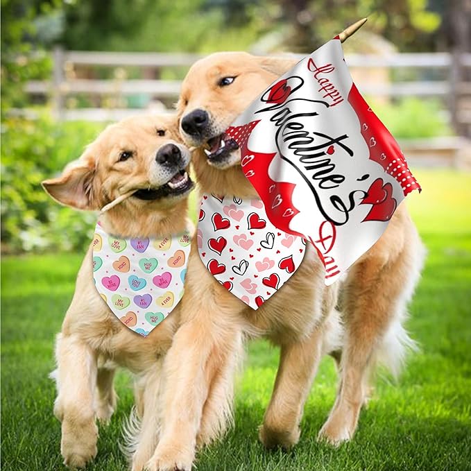 Valentine's Day Dog Bandana Reversible 2 Pack Small, Valentine Day Pet Bandanas for Dogs Love Heart Adjustable Triangle Holiday Scarves for Small Medium Boy Girl Dogs
