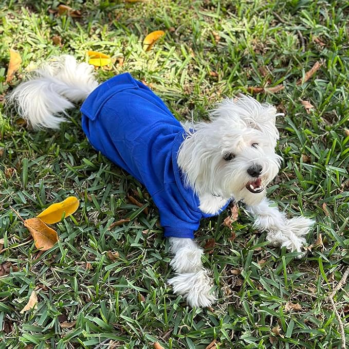 Jecikelon Soft Dog Hoodies for Small Dogs, Fleece Puppy Sweatshirt with Pockets, Warm Winter Cold Weather Coats for Pet Cat, Cute Clothes Puppy Costume (Dark Blue, X-Small)