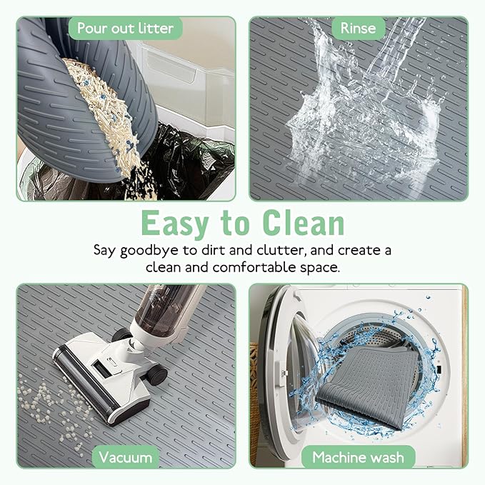 Cat Litter Mat 36" x 20" Waterproof Rubber Litter Box Mat Non-Slip & Soft Litter Trapping Mat Easy to Clean Kitty Litter Mat for Indoor Floor (Large)