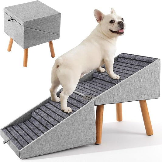 17.13" H Split Ottoman Dog Ramp for Couch and Bed, Non Slip Dog Stairs for Small Medium Large Dogs Cats Puppy, Joint Support 2 in 1 Foldable Wooden Pet Steps for Senior/Injured Dogs, Space Saving