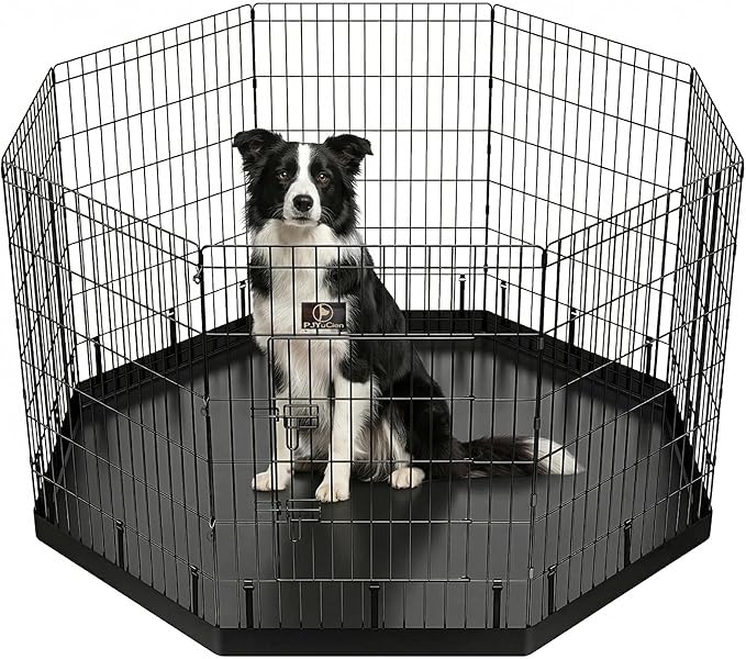 PJYuCien Octagonal Dog Playpen with Bottom Pad - Metal Foldable Exercise Pen, 8 Panels 36" H x 24" W Indoor Outdoor Pet Fence Puppy Crate Kennel, Black