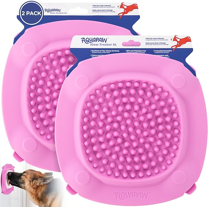 Aquapaw Lick Mat for Dogs 2-Pack XL, Suction Cup Dog Slow Feeder Pad & Licking Mat for Peanut Butter Treats – Calming Dog Bathing Aid, Stress Relief & Mental Stimulation for All Breeds - Pink
