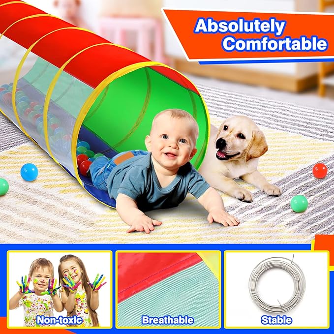 Hoohtoot Kids Crawl Through Play Tunnel, Pop Up Baby Play Tunnel for Toddlers, Game Toy Play Tent for Girl or Dog Cat Pet Tunnel