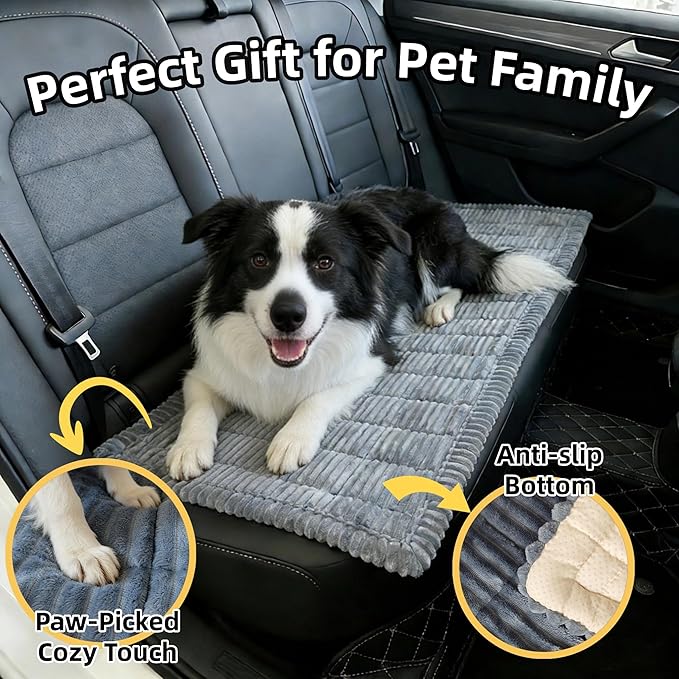 Dog Car Seat Cover, Pet Couch Covers for Car and Sofa, Non-Slip Backseat Pet Bed Mat, Machine Washable, Soft Plush Travel Seat Protector with Portable Storage Bag (Grey,23.6''×70'')