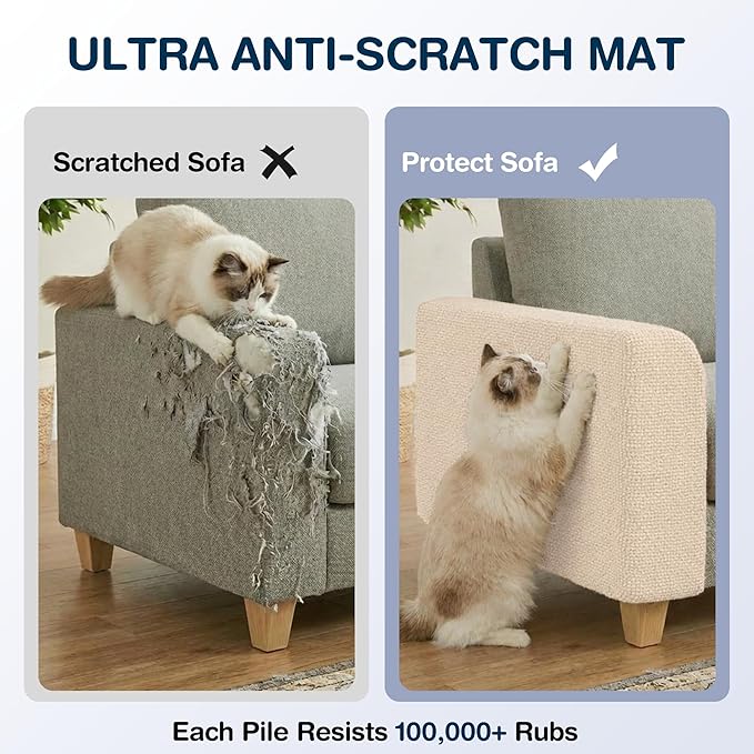 157.5" x 15.8" Cat Scratch Furniture Protector, Self-Adhesive Couch Protector from Cat Claws, Cats Scratching Mat for Sofa, Wall & Door, DIY Cat Scratch Pads Replacement, 2 Pack (Off White)