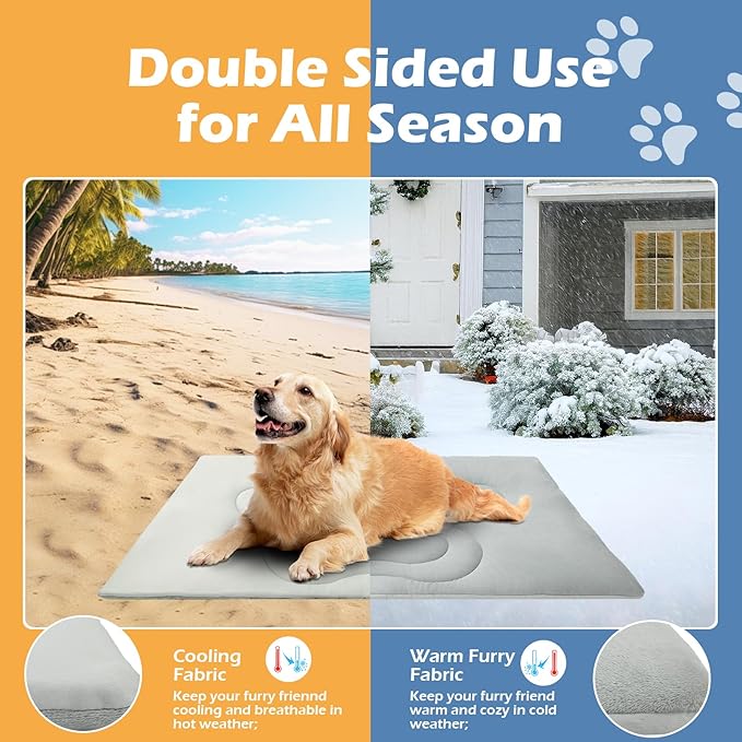 EXPAWLORER Reversible Dog Cooling Mat Large (Cool & Warm) 48”x28” Pet Cooling Mat in Summer & Plush Warm Blanket in Winter,Foldable Thick Bed Pad for Kennel Sofa Floor Crate Car Seat
