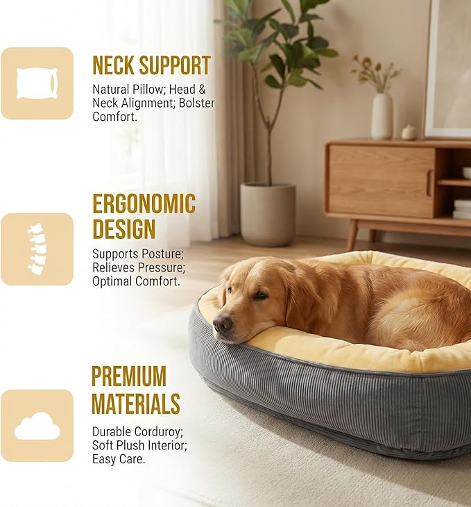 Calming Dog Bed for Medium Dogs 26"x18" - Orthopedic Washable Pet Bed with Anti-Slip Bottom, Indoor Soft Cat Bed with Removable Cover (Beige)