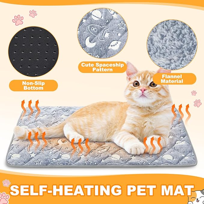 Riakrum 4 Pack Self Warming Cat Mat Heating Cat Bed 24" x 18" Thermal Dog Self Warming Pad Pet Heating Pad Non Slip Bottom Washable with Storage Bag for Indoor Outdoor Kitten Pet (18 x 24 Inches (S))