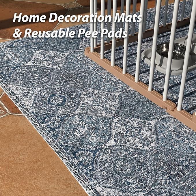 nunubaby 4PACK Washable Pee Pads for Dogs, Stylish, Non-Slip and Leak-Proof Pee Pads. Reusable Potty Pads for Dogs for Crates and Floors.(Blue/Multi,18" x24" )