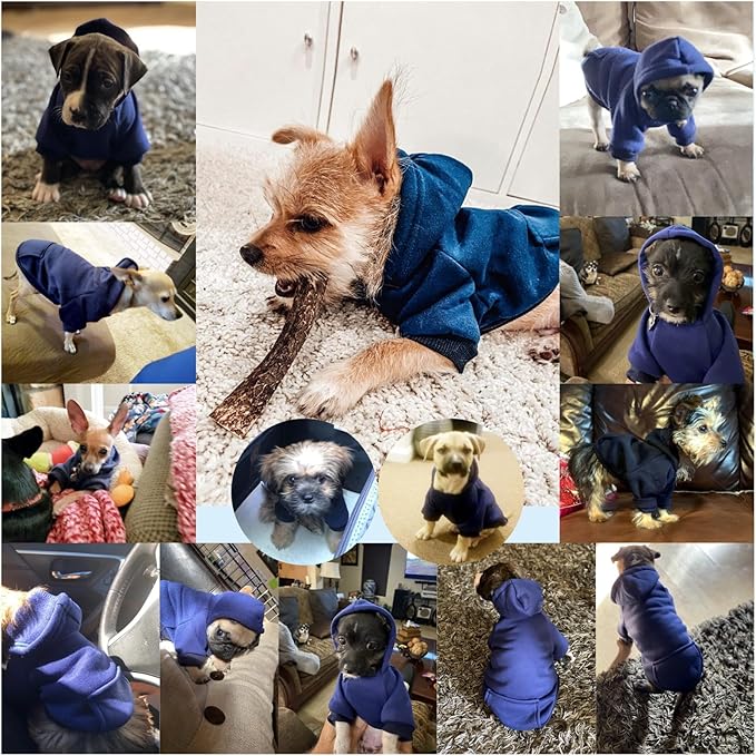 Jecikelon Soft Dog Hoodies for Small Dogs, Fleece Puppy Sweatshirt with Pockets, Warm Winter Cold Weather Coats for Pet Cat, Cute Clothes Puppy Costume (Navy, XX-Small)