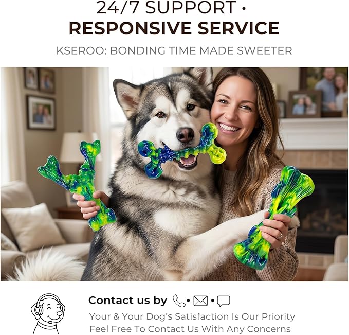 Kseroo Indestructible Dog Toys for Aggressive Chewers: 3-Pack Peanut Butter Flavored Hard Nylon Dog Chew Toys for Medium & Large Dogs(25-90lbs), Super Chewer Dog Bones Toys to Keep Them Busy, Green