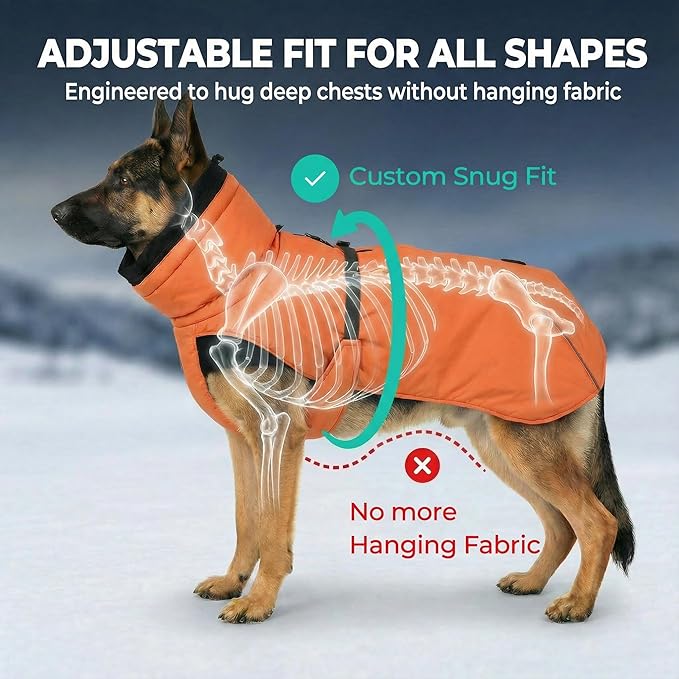 Dog Winter Coat, Warm Puffer Jacket with Fur-Safe Buckle & Leash Hole for Cold Weather, Water-Repellent Snow Vest, Breathable Thermal Apparel for Hiking & Active Dogs (Aurantium, X-Large)