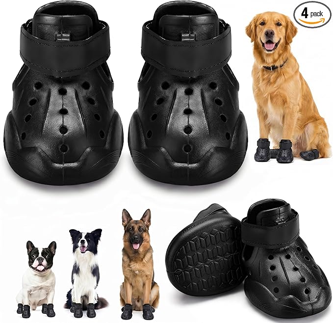 Dog Shoes for Dogs, Clogs Boots Booties Hot Pavement, Rain Waterproof Shoe Summer Sandals Puppy Breathable Doggie Doggy Light Water Up Sneaker (Black, Large)