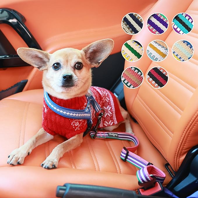 Blueberry Pet 6 Colors 3M Reflective Multi-Colored Stripe Adjustable Dog Seat Belt Tether for Dogs Cats, Pink, Emerald and Orchid, Durable Safety Car Vehicle Seatbelts Leads Use with Harness