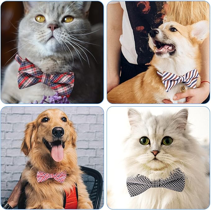 Segarty Dog Bow Tie, 30 PCS Bowties Dog Collar Cat Collar Bulk Holiday Grooming Bows for Pet Puppy Photography Festival Party Neck Wear Gift, Plaid and Cute Patterned