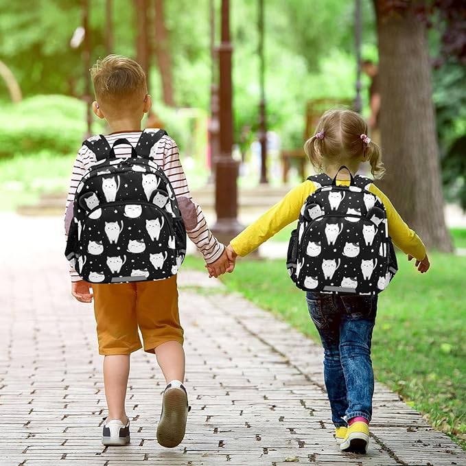 Cats Black and White Toddler Backpack with Leash, Cute Preschool Backpack Baby Harness Bookbag, 10L
