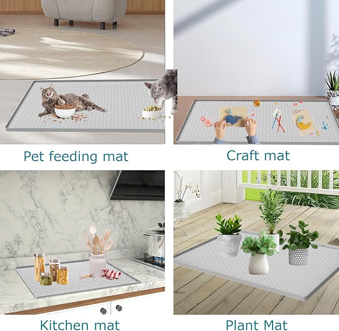 Cat Litter Mat for Litter Box, Silicone Large Cat Litter Trapping Mat - 37x22 in, Waterproof & Non-Slip, Durable & Easy Clean, Light Grey