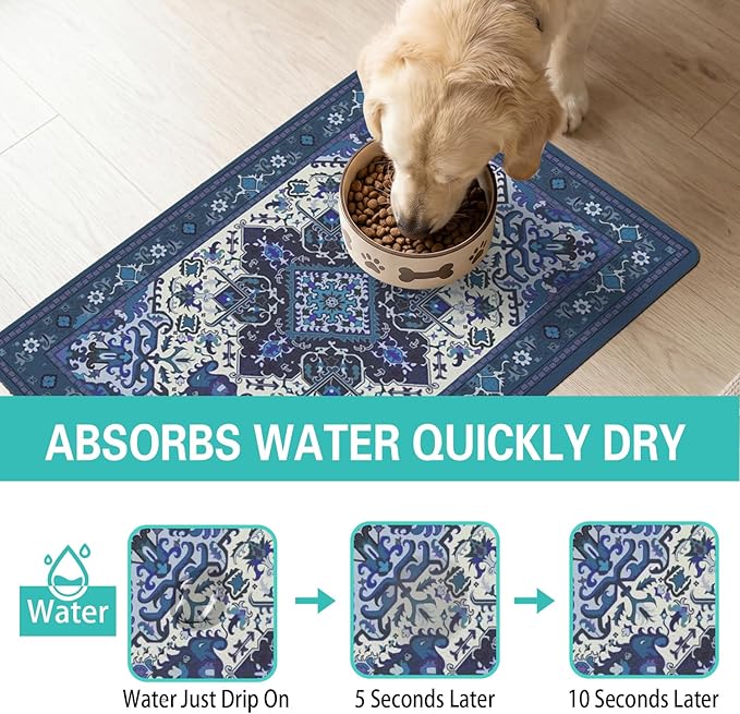 Pet Feeding Mat for Floors Waterproof Dog Mat for Food and Water Absorbent Quick Dry Non Slip mat for Cat Bowls