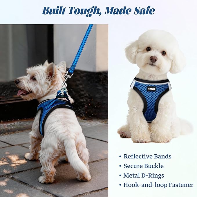 YIMEIS Dog Harness and Leash Set, No Pull Soft Mesh Pet Harness, Reflective Adjustable Puppy Vest for Small Medium Large Dogs, Cats (Royal Blue & Black, X-Small (Pack of 1)