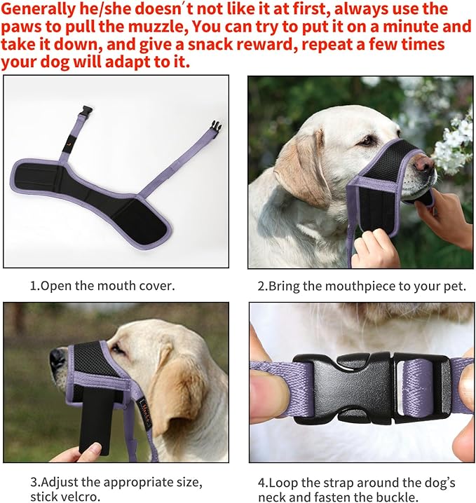 HEELE Dog Muzzle,Soft Nylon Muzzle Anti Biting Barking Chewing,Air Mesh Breathable Drinkable Adjustable Loop Pets Muzzle for Small Medium Large Dogs (Purple, S)