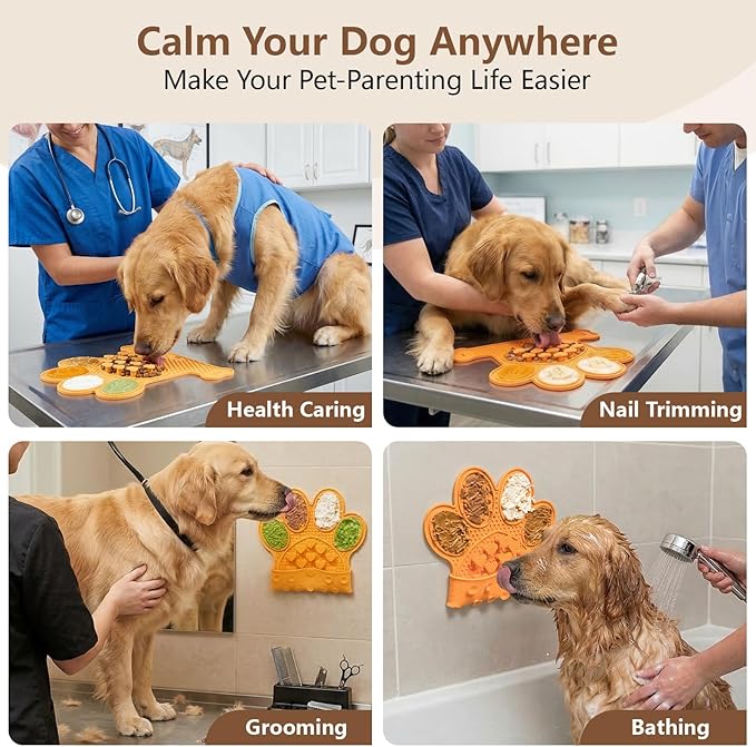 Dog Lick Mat with Suction Cups, Slow Feeder & Enrichment Mat for Dogs & Cats, Silicone Feeding Mat for Wet & Dry Food, Anxiety Relief, Mess-Free Foldable Pocket Design, Orange