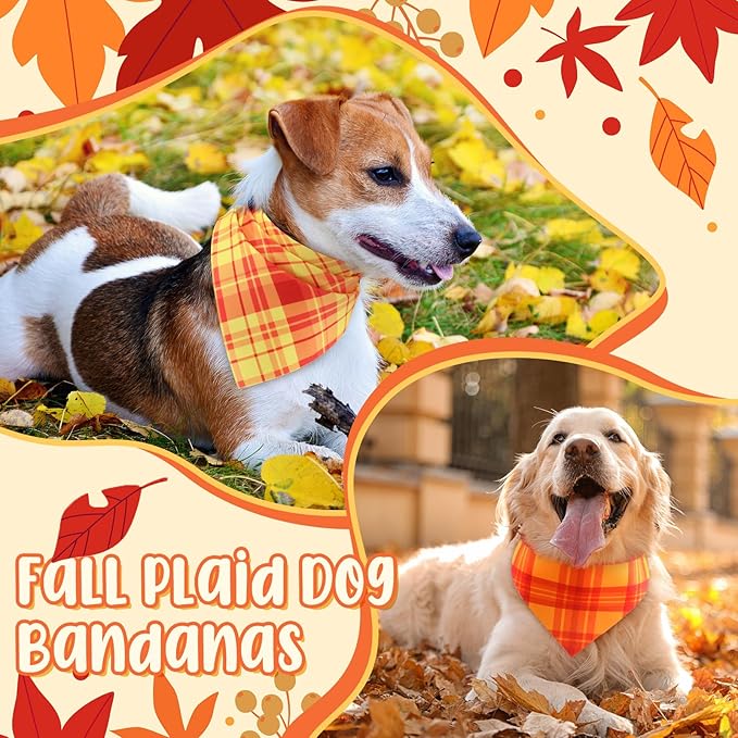 Abbylike 200 Pcs Orange Plaid Dog Bandanas Bulk Check Pattern Bandanas for Dogs Triangle Kerchief Bib Scarf for Pet Party Costume Photo Props Accessories Pet Shops Groomers Services, 25 Styles